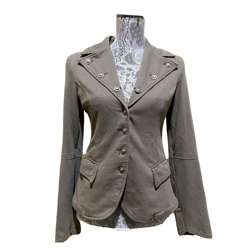 Twisted Heart Womens S Olive Green Military Moto Jacket Button Front Blazer Coat